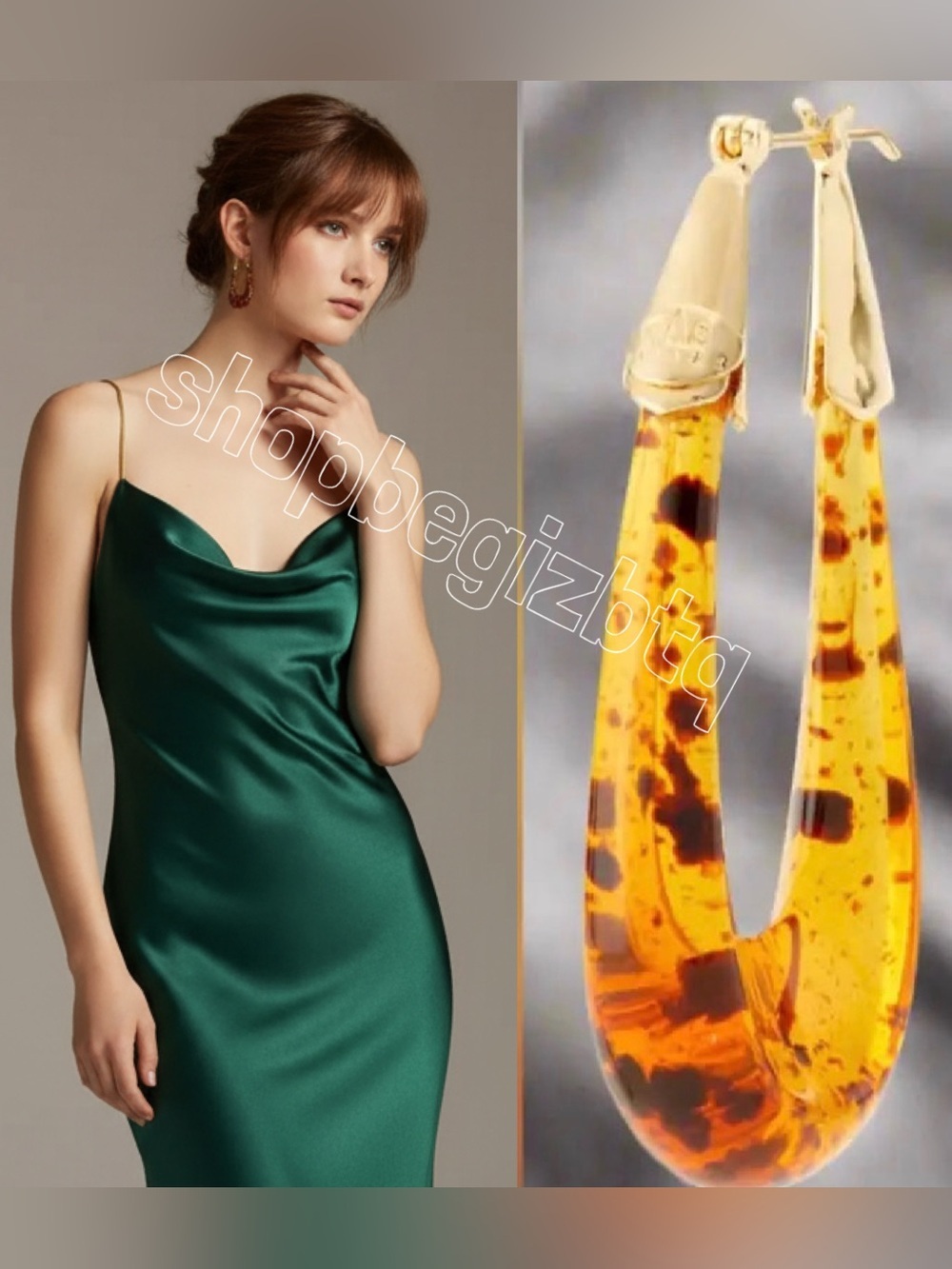 🆕Authentic Gas Bijoux Ecume  Gold Plated & Acetate Elongated Gold Hoop Earrings